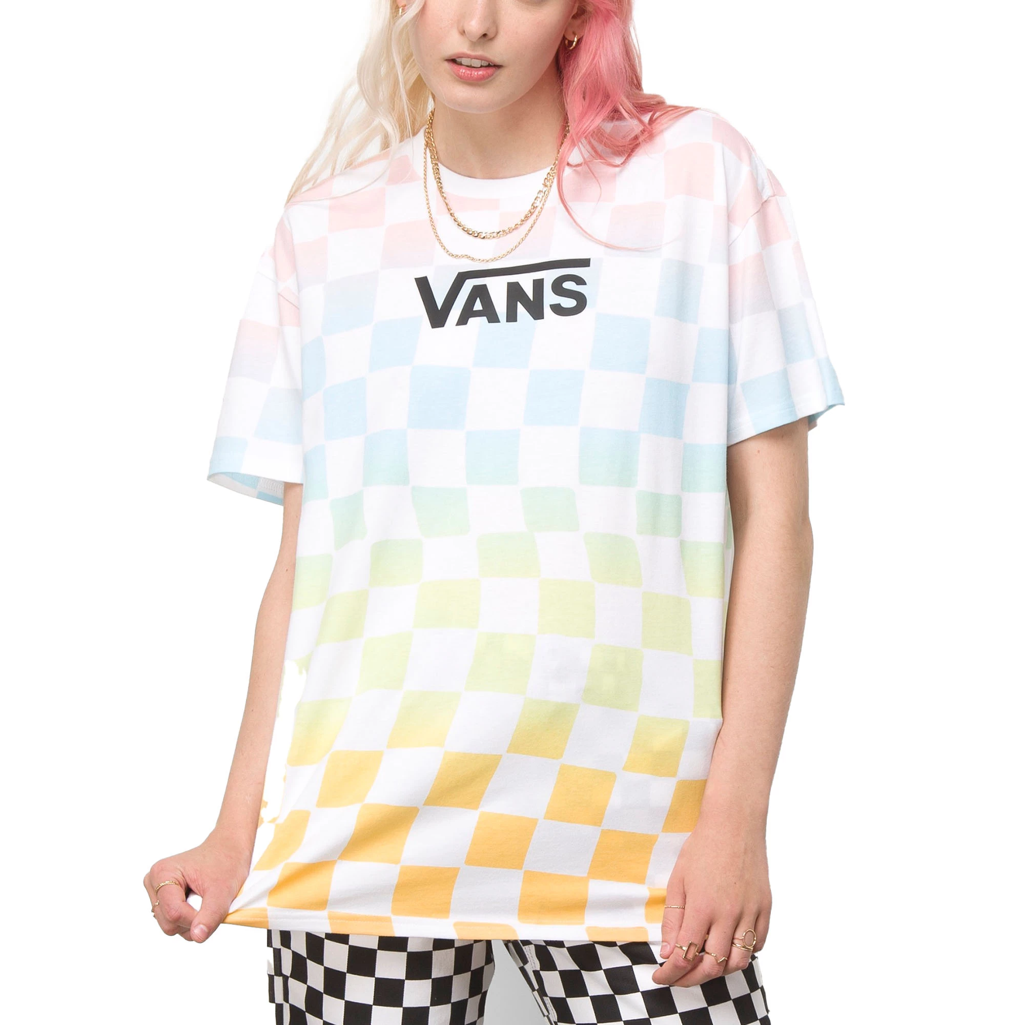 Vans Womens Wavy Check Popsicle Tie Dye Oversized Crew T Shirt 1 Vans Womens Wavy Check Popsicle Tie Dye Oversized Crew T Shirt